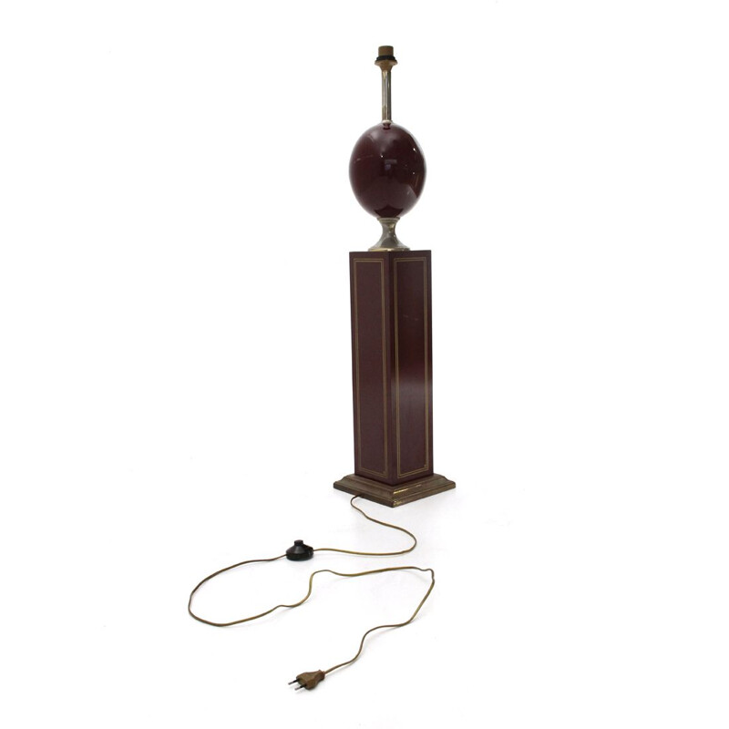 Vintage Floor lamp in brass and burgundy lacquered wood, 1970s