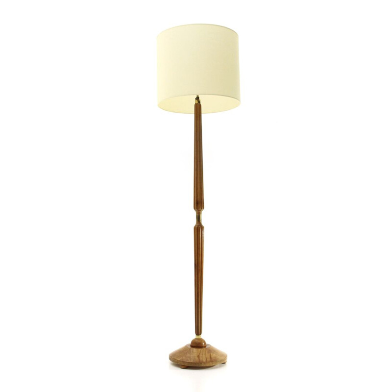 Vintage wooden floor lamp with parchment shade by Giubar, Italian 1940s