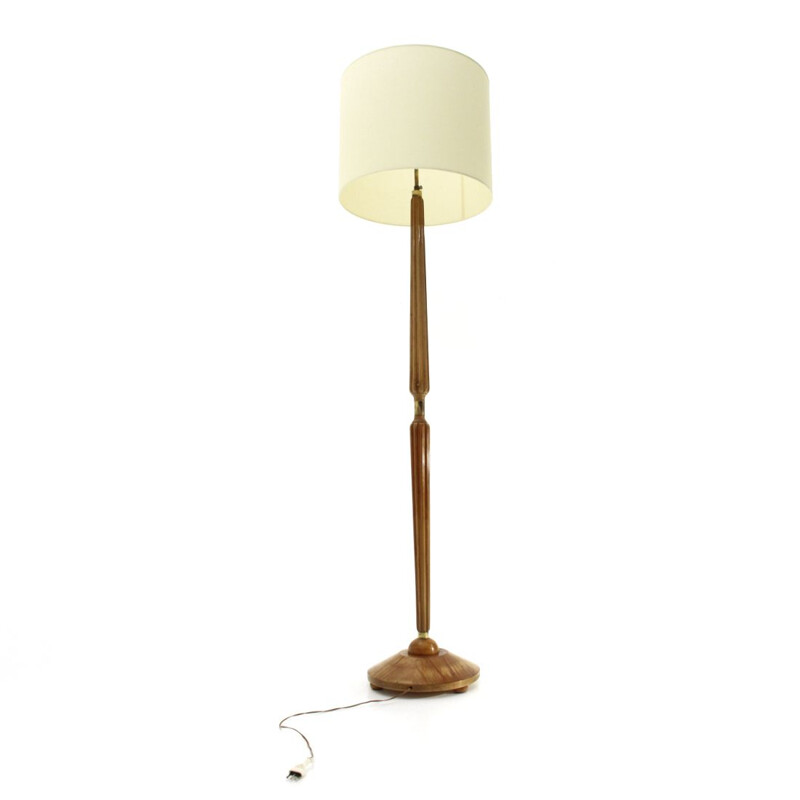 Vintage wooden floor lamp with parchment shade by Giubar, Italian 1940s