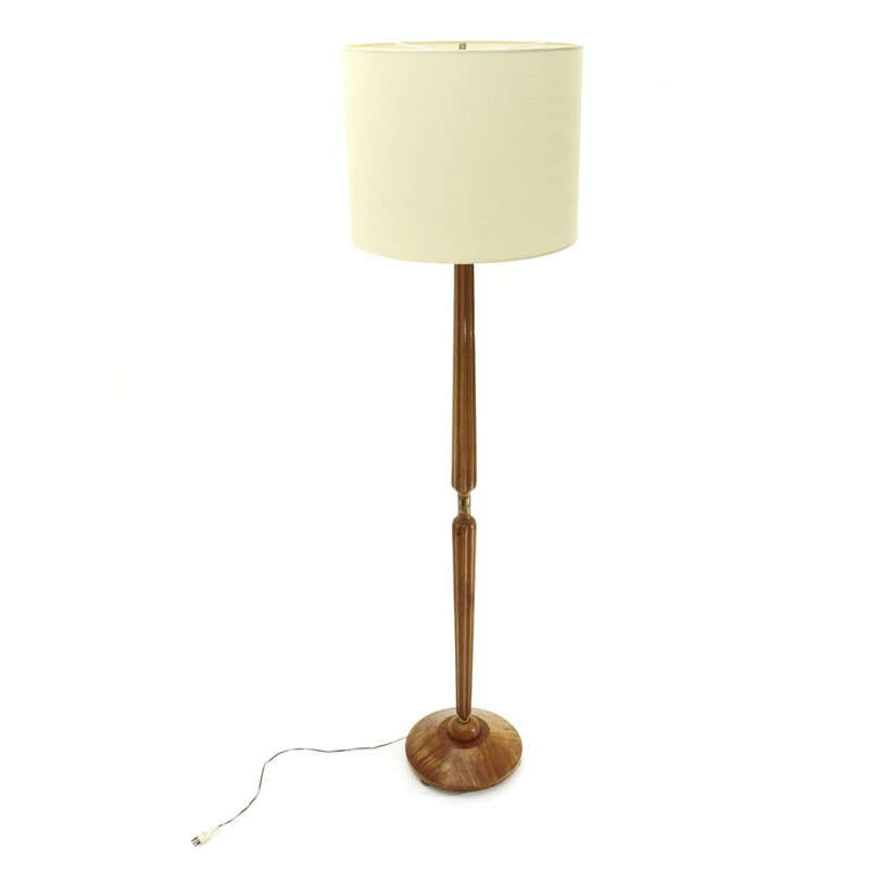 Vintage wooden floor lamp with parchment shade by Giubar, Italian 1940s