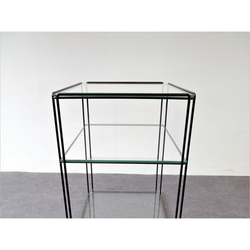 Vintage side table in metal and isocele glass by Max Sauze, France 1970