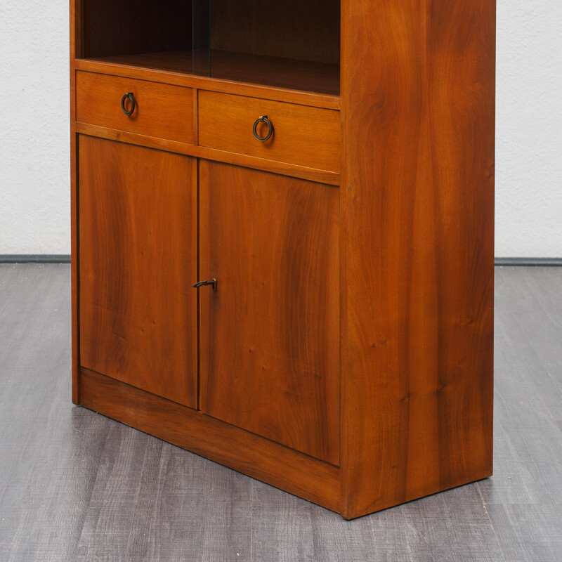 Vintage walnut cabinet with glass display 1950s