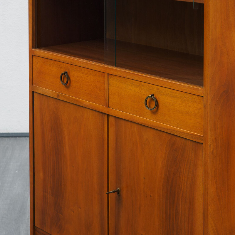 Vintage walnut cabinet with glass display 1950s