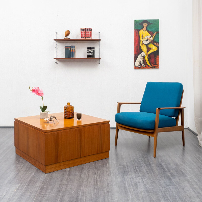 Vintage Cubical teak coffee table with storage 1960s