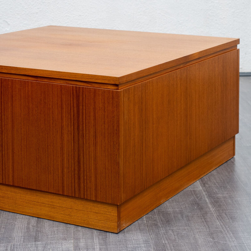 Table basse vintage cubique en teck avec rangement 1960