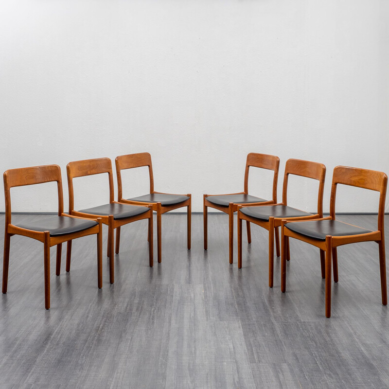 Set of 6 vintage teak dining room chairs, Scandinavian style, 1960s 