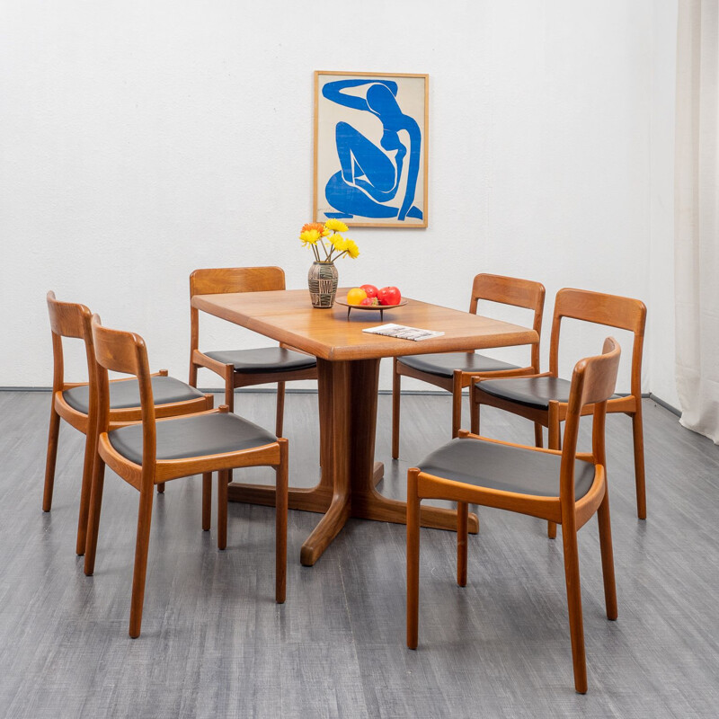 Set of 6 vintage teak dining room chairs, Scandinavian style, 1960s 