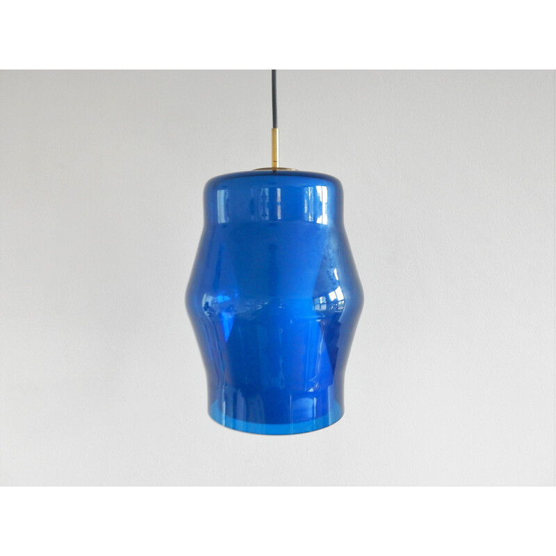 Vintage blue and white glass pendant lamp, 1960s