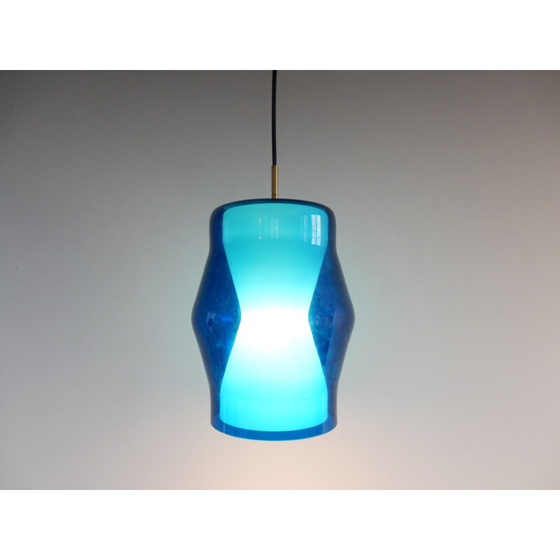 Vintage blue and white glass pendant lamp, 1960s