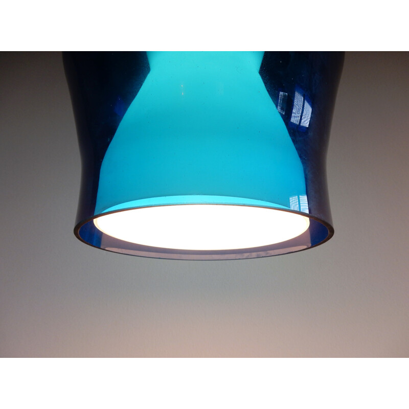 Vintage blue and white glass pendant lamp, 1960s