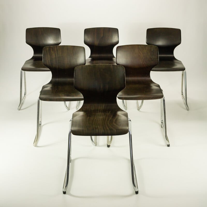 Set of 6 Flötotto pagwood dining chairs, Adam STEGNER - 1960s