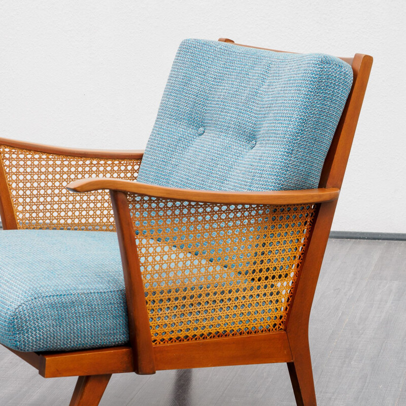 armchair in beechwood with Viennese weave newly upholstered 1950s