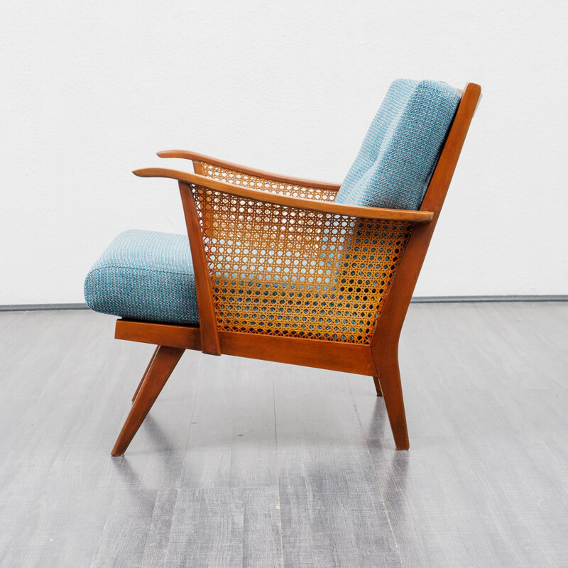 armchair in beechwood with Viennese weave newly upholstered 1950s