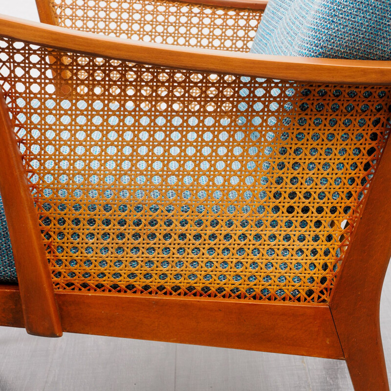 armchair in beechwood with Viennese weave newly upholstered 1950s