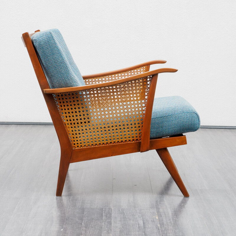 armchair in beechwood with Viennese weave newly upholstered 1950s