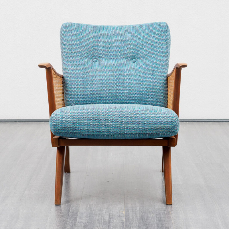 armchair in beechwood with Viennese weave newly upholstered 1950s