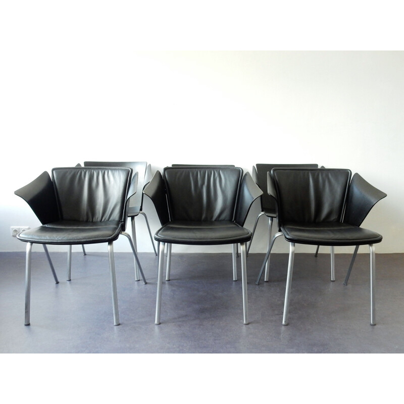 Juego de 6 sillones vintage Vico modelo "VM3" de Vico Magistretti para Fritz Hansen 1990