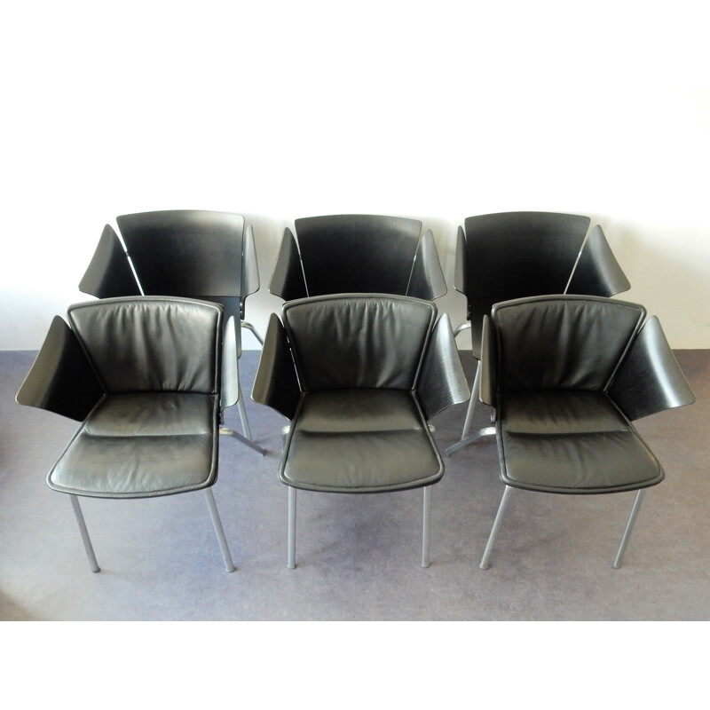 Juego de 6 sillones vintage Vico modelo "VM3" de Vico Magistretti para Fritz Hansen 1990