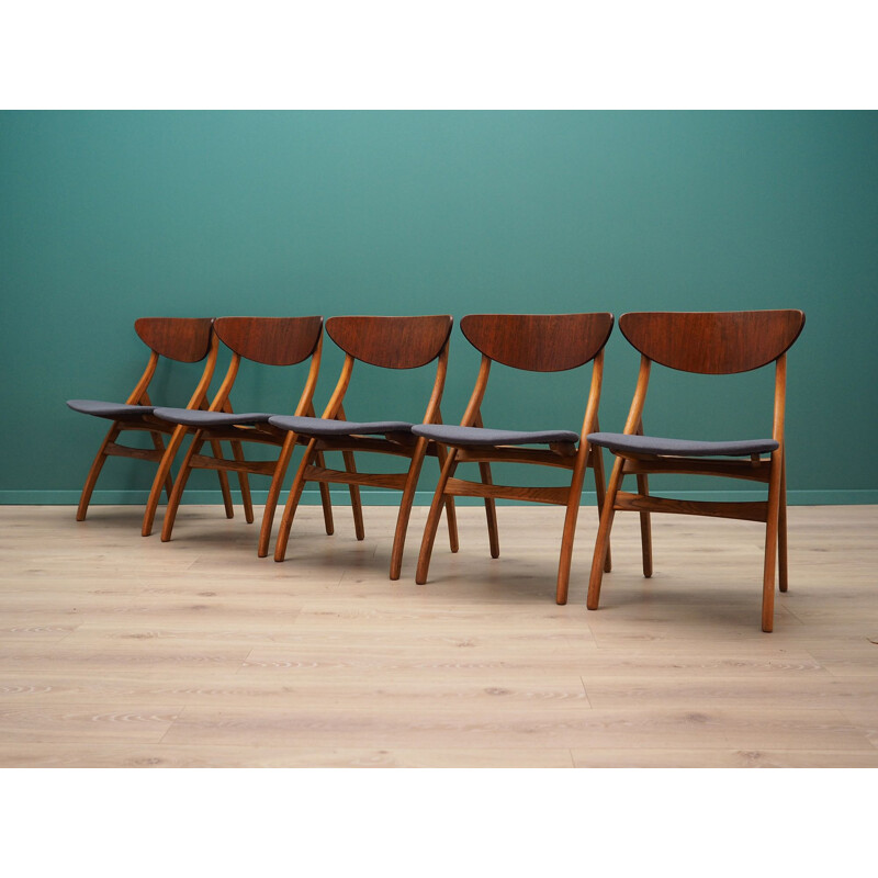 Set of 5 vintage teak chairs, 1970	