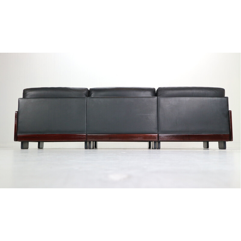 Canapé vintage Scarpa en cuir noir à 3 places pour Cassina Model-920 Afra & Tobia 1960