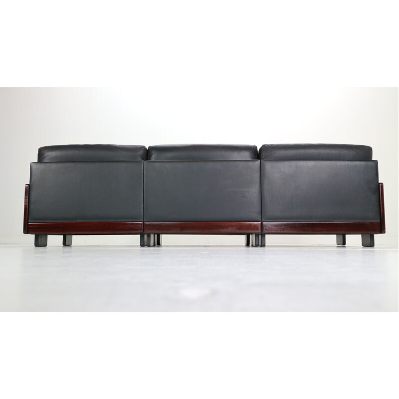 Vintage Scarpa Black Leather 3-Seat Sofa for Cassina Model-920 Afra & Tobia  1960s