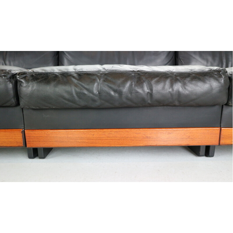 Vintage Scarpa Black Leather 3-Seat Sofa for Cassina Model-920 Afra & Tobia  1960s