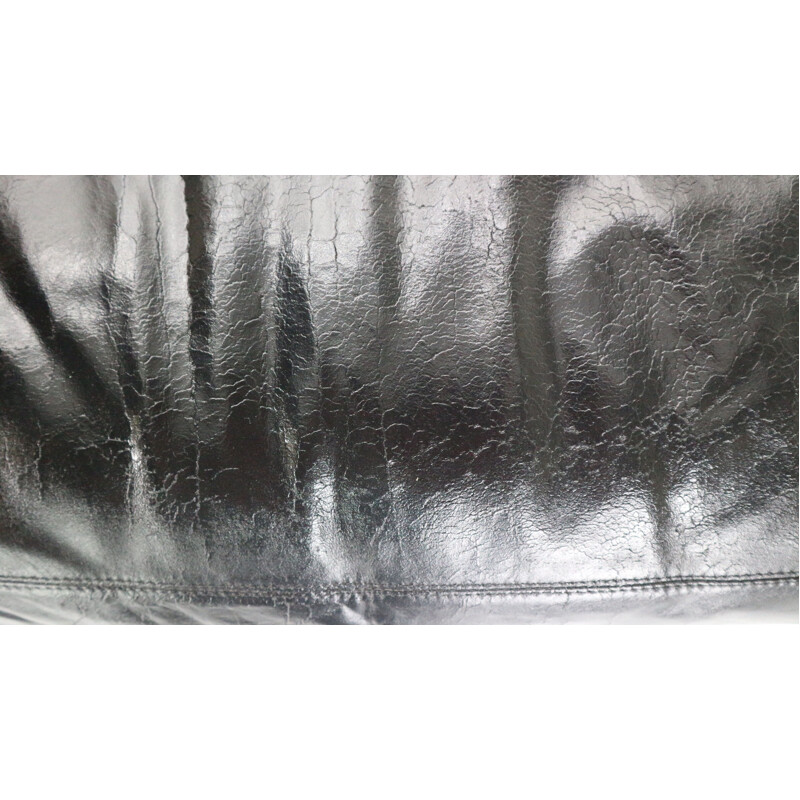 Vintage Scarpa Black Leather 3-Seat Sofa for Cassina Model-920 Afra & Tobia  1960s