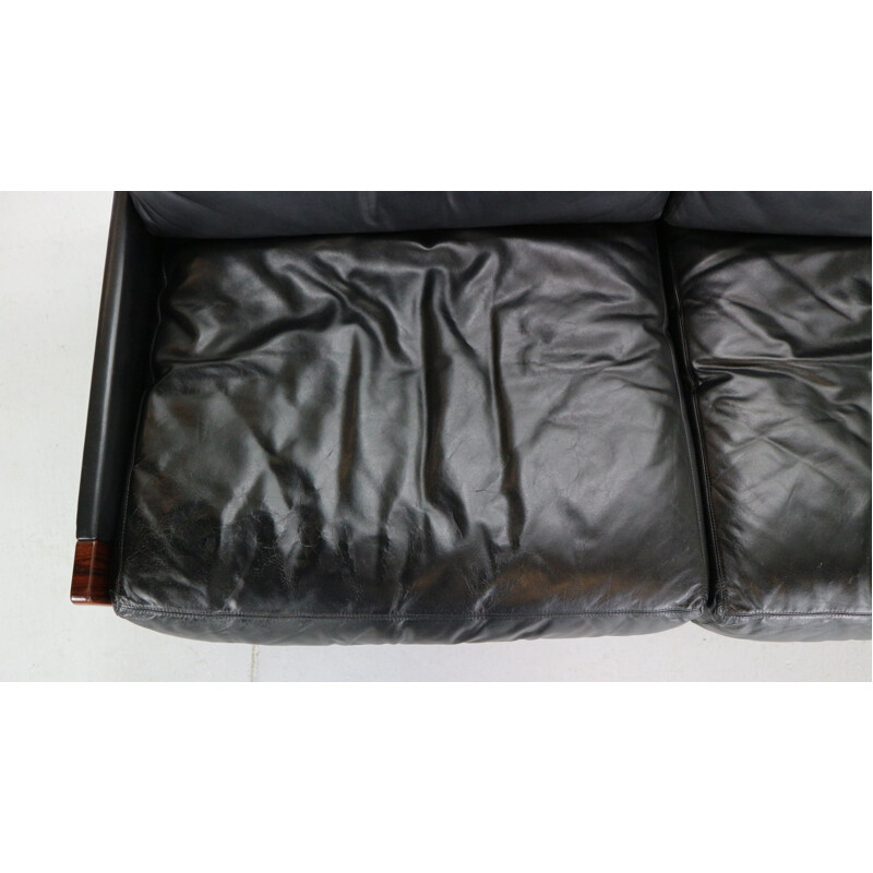 Canapé vintage Scarpa en cuir noir à 3 places pour Cassina Model-920 Afra & Tobia 1960