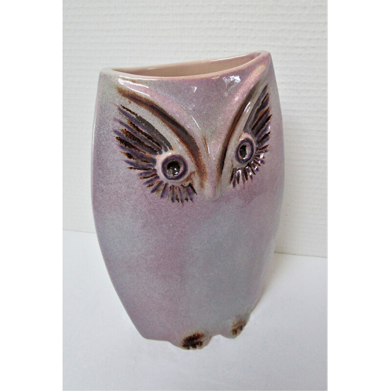 Vintage glazed ceramic owl-shaped vase, 1970