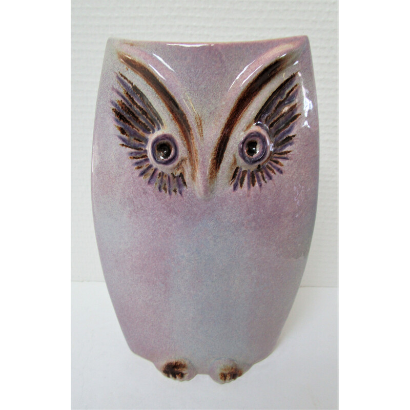 Vintage glazed ceramic owl-shaped vase, 1970