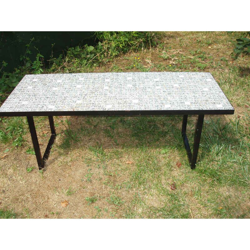 Vintage coffee table for living room in grey and white ceramic 1970