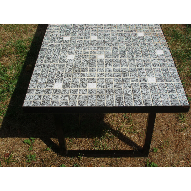 Vintage coffee table for living room in grey and white ceramic 1970
