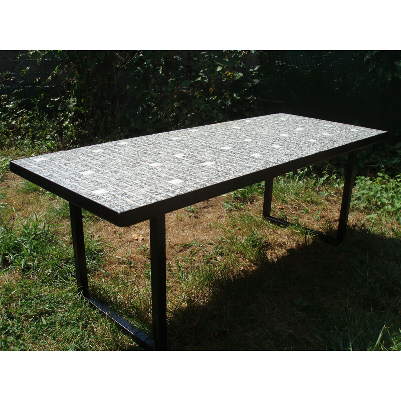 Vintage coffee table for living room in grey and white ceramic 1970