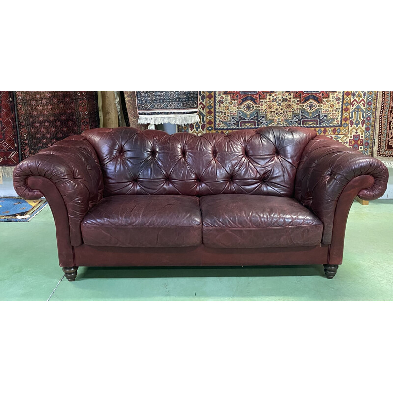 Large vintage leather Chesterfield sofa 1970