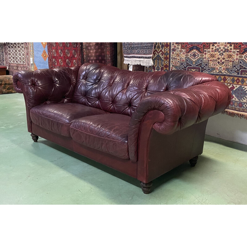 Large vintage leather Chesterfield sofa 1970