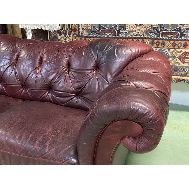 Grand canapé vintage Chesterfield en cuir 1970