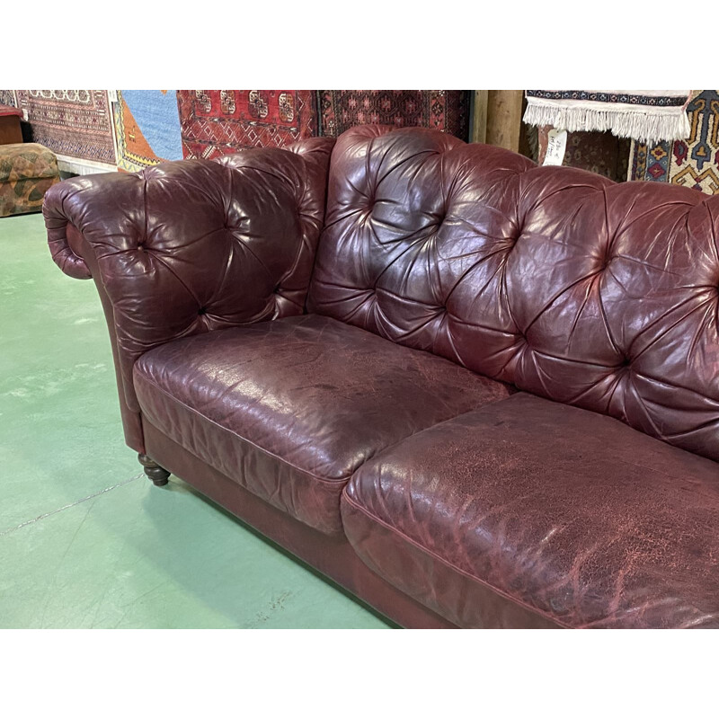 Large vintage leather Chesterfield sofa 1970