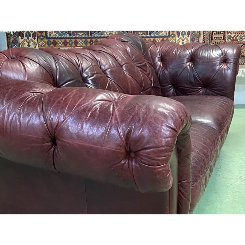 Large vintage leather Chesterfield sofa 1970