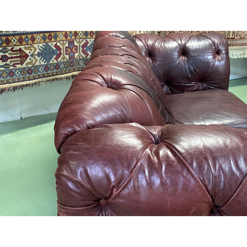 Large vintage leather Chesterfield sofa 1970