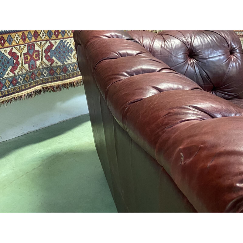 Large vintage leather Chesterfield sofa 1970