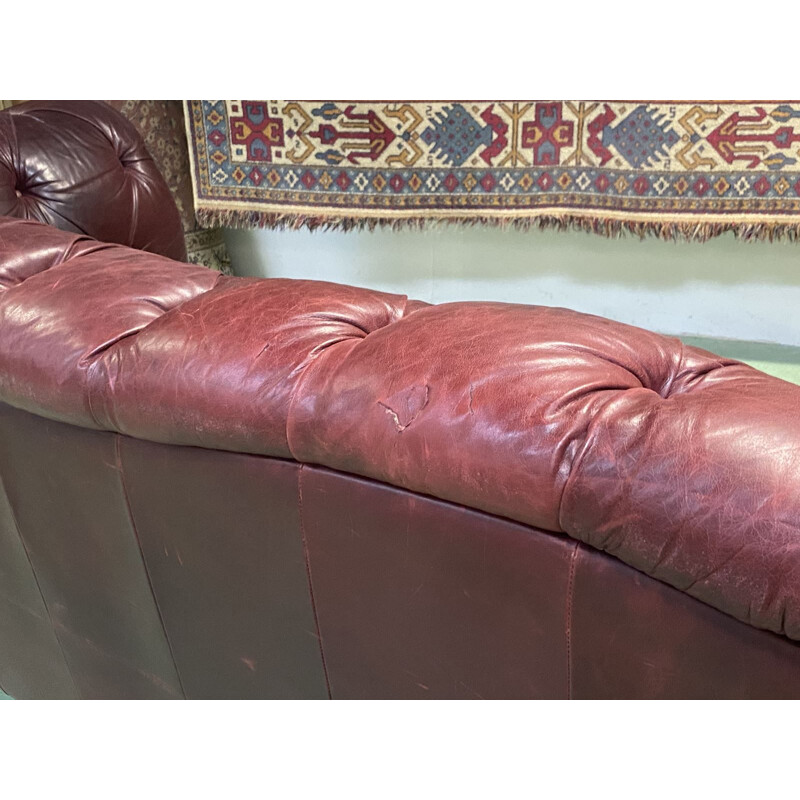Grand canapé vintage Chesterfield en cuir 1970