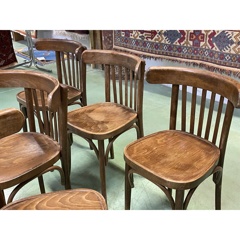 Suite of 6 vintage bistro chairs in turned wood 1930