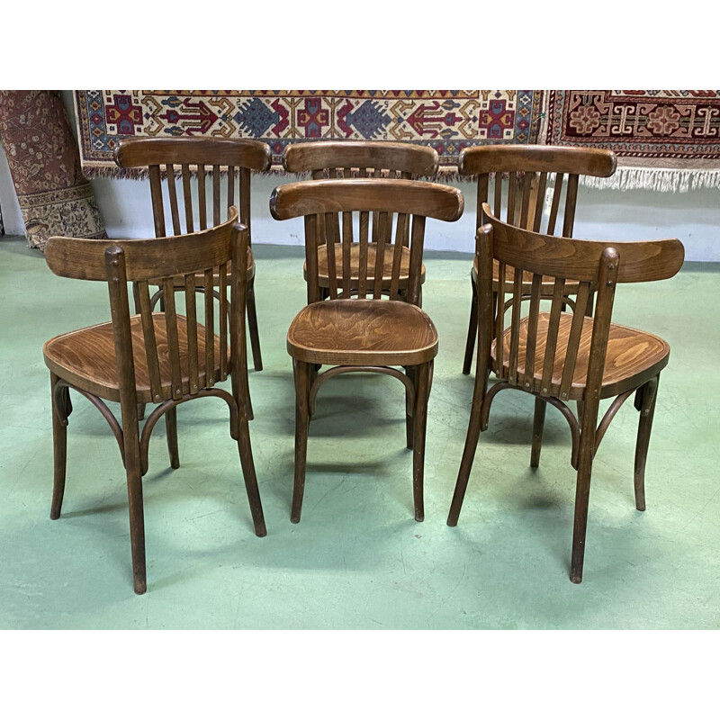 Suite of 6 vintage bistro chairs in turned wood 1930