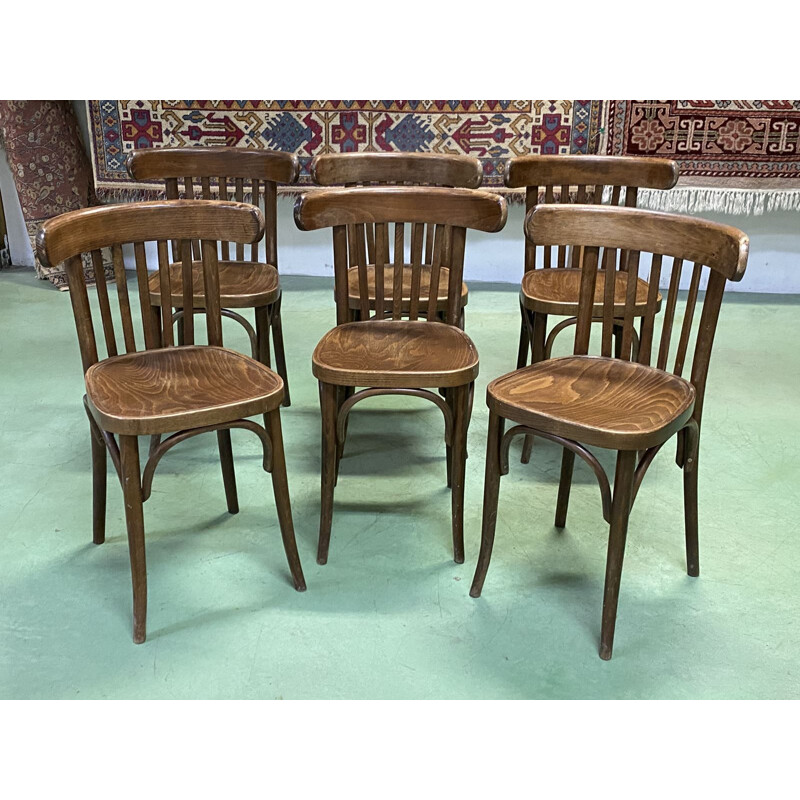 Suite de 6 chaises vintage bistrot en bois tourné 1930