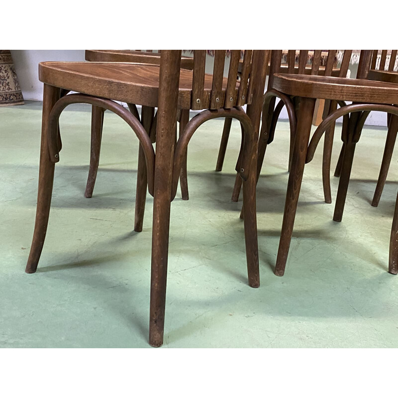 Suite of 6 vintage bistro chairs in turned wood 1930