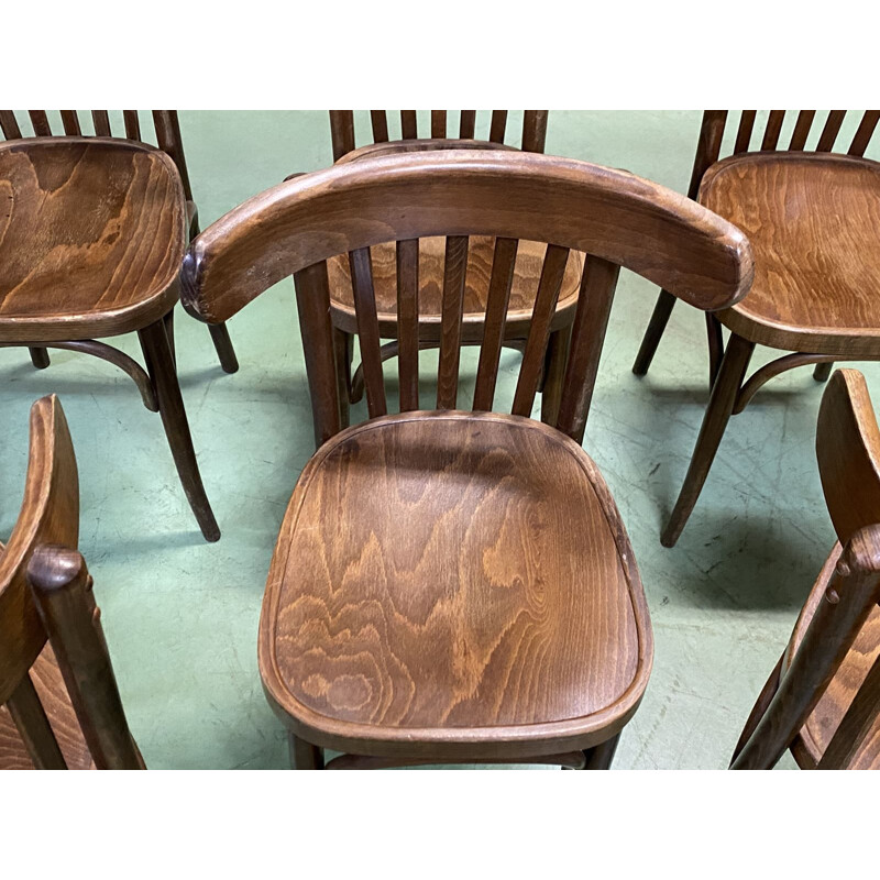 Suite of 6 vintage bistro chairs in turned wood 1930