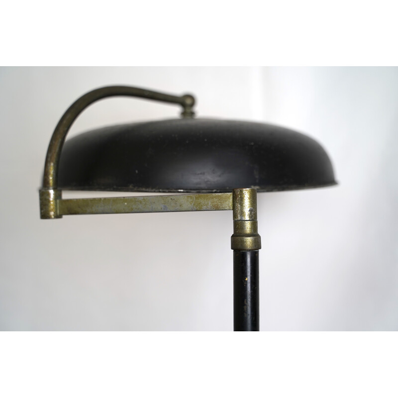 Vintage black lacquer and nickel desk lamp Italian 1940s