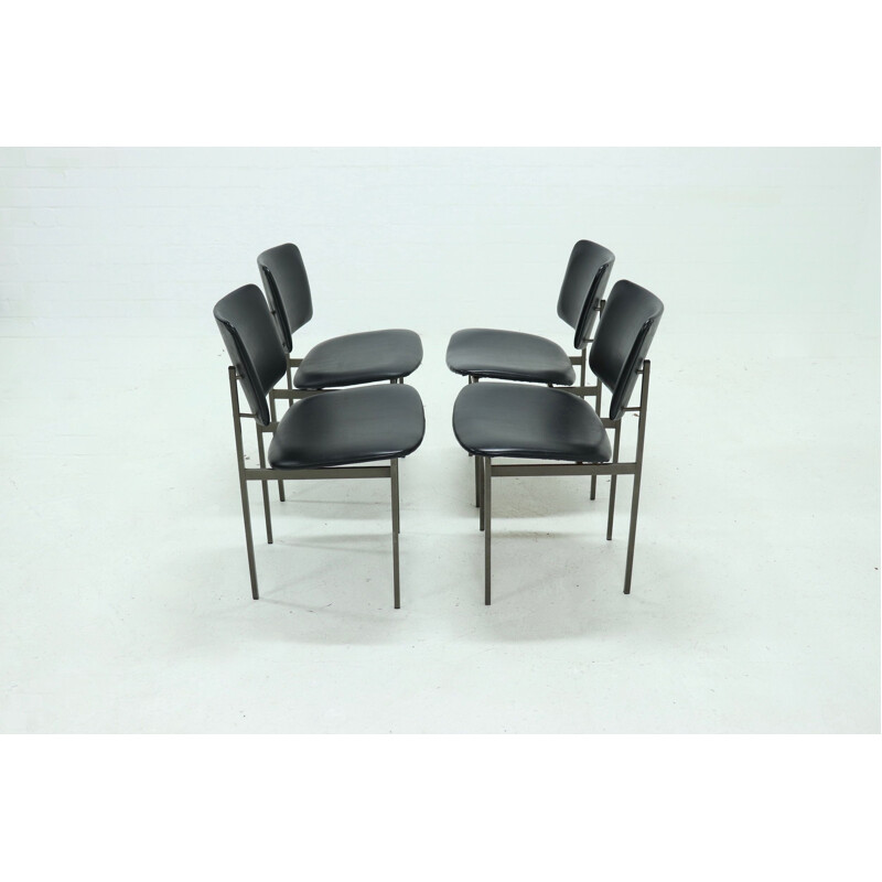 Set of 4 vintage Metal and Skai Dining Chairs 1960s