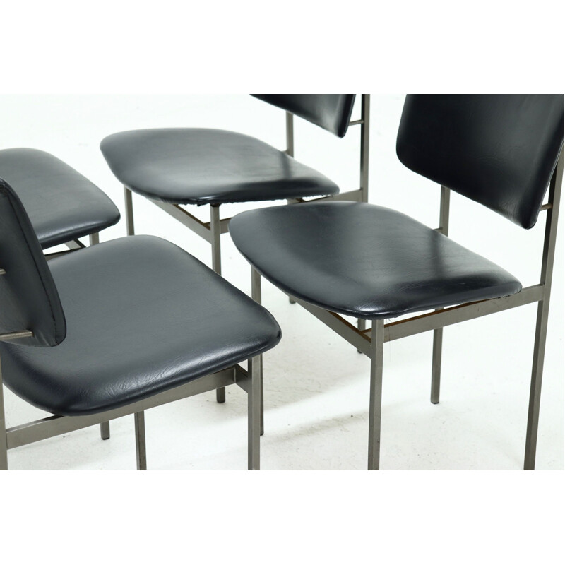 Set van 4 vintage metalen en skai stoelen 1960