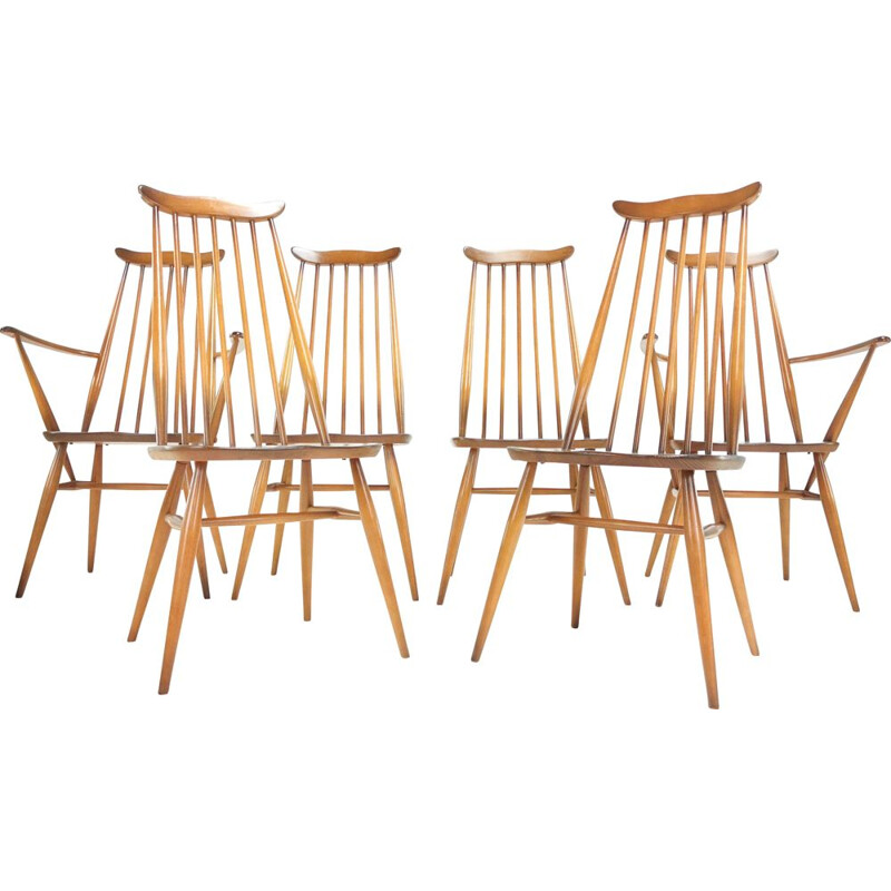 Set of 6 Vintage Ercol Elm & Beech Goldsmith Dining Chairs